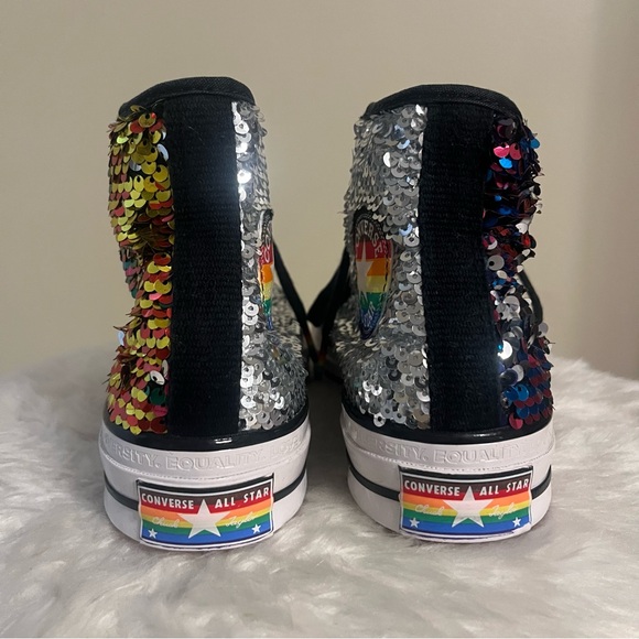 Converse All Star High Top Sneakers Sequins Rainbow Pride Women’s Size 6.5 - Picture 5 of 10